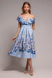Blue Floral Off-Shoulder Bardot A-Line Midi Dress by Goddiva