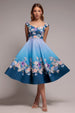 Blue Floral Print Fit & Flare Skater Dress by Goddiva