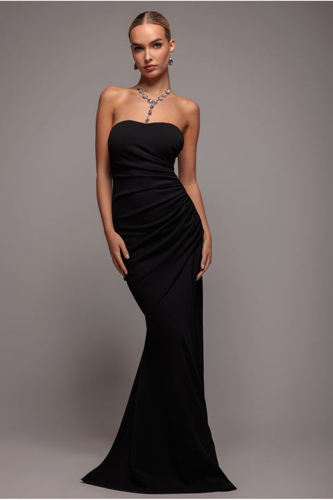 Black Bandeau Scuba Maxi Dress With Diamante Necklace by Goddiva