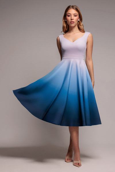 Lightblue - Light Blue Ombre Off-Shoulder Bardot A-Line Midi Dress by Goddiva