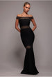 Black Off-Shoulder Ribbed Bodycon Maxi Dress by Goddiva
