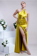 Lime Satin Halter Neck Front Slit Maxi Dress by Goddiva