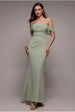 Sage Green Off-Shoulder Cowl Scuba & Chiffon Maxi Dress by Goddiva