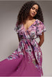Magenta Floral Flutter Sleeve A-Line Chiffon Midi Dress by Goddiva