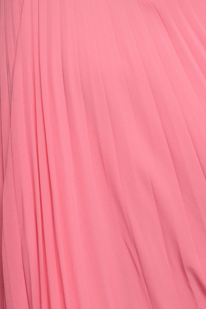 Coral Cowl Neck Pleated A-Line Chiffon Midi Dress DR4501