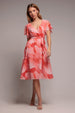 Coral Floral Flutter Sleeve Chiffon Midi Dress by Goddiva