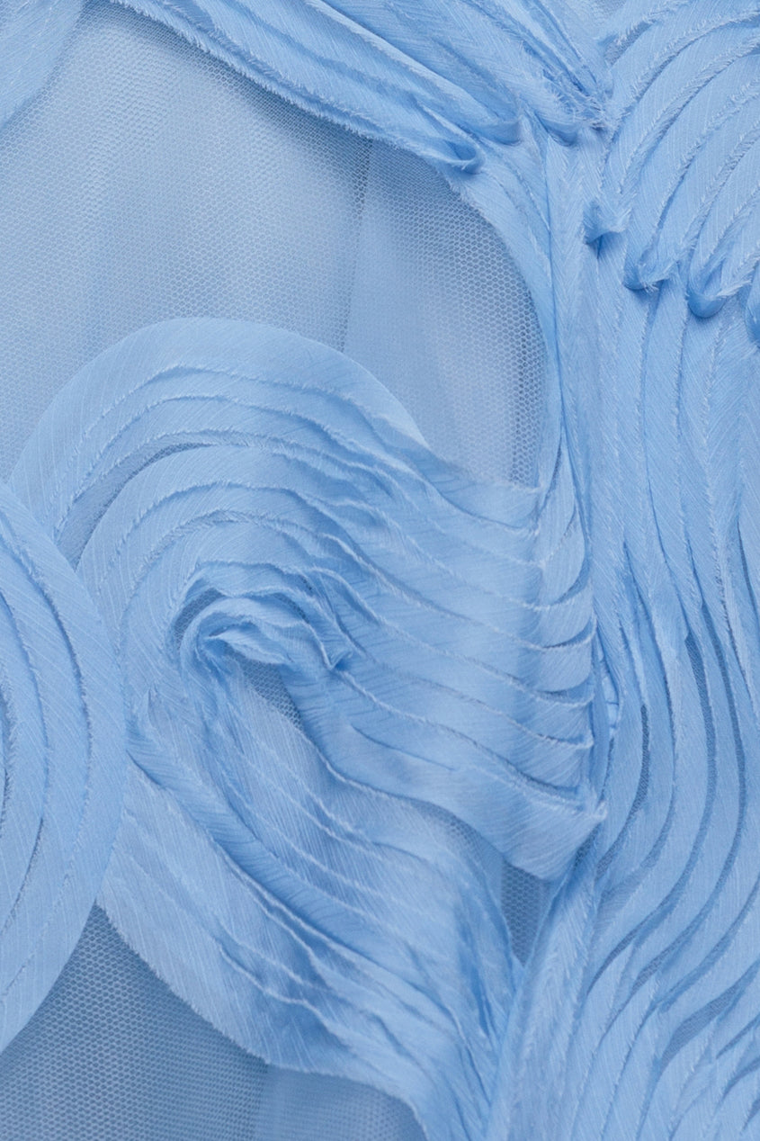 Blue Scuba & Textured Chiffon A-Line Midi Dress DR4549