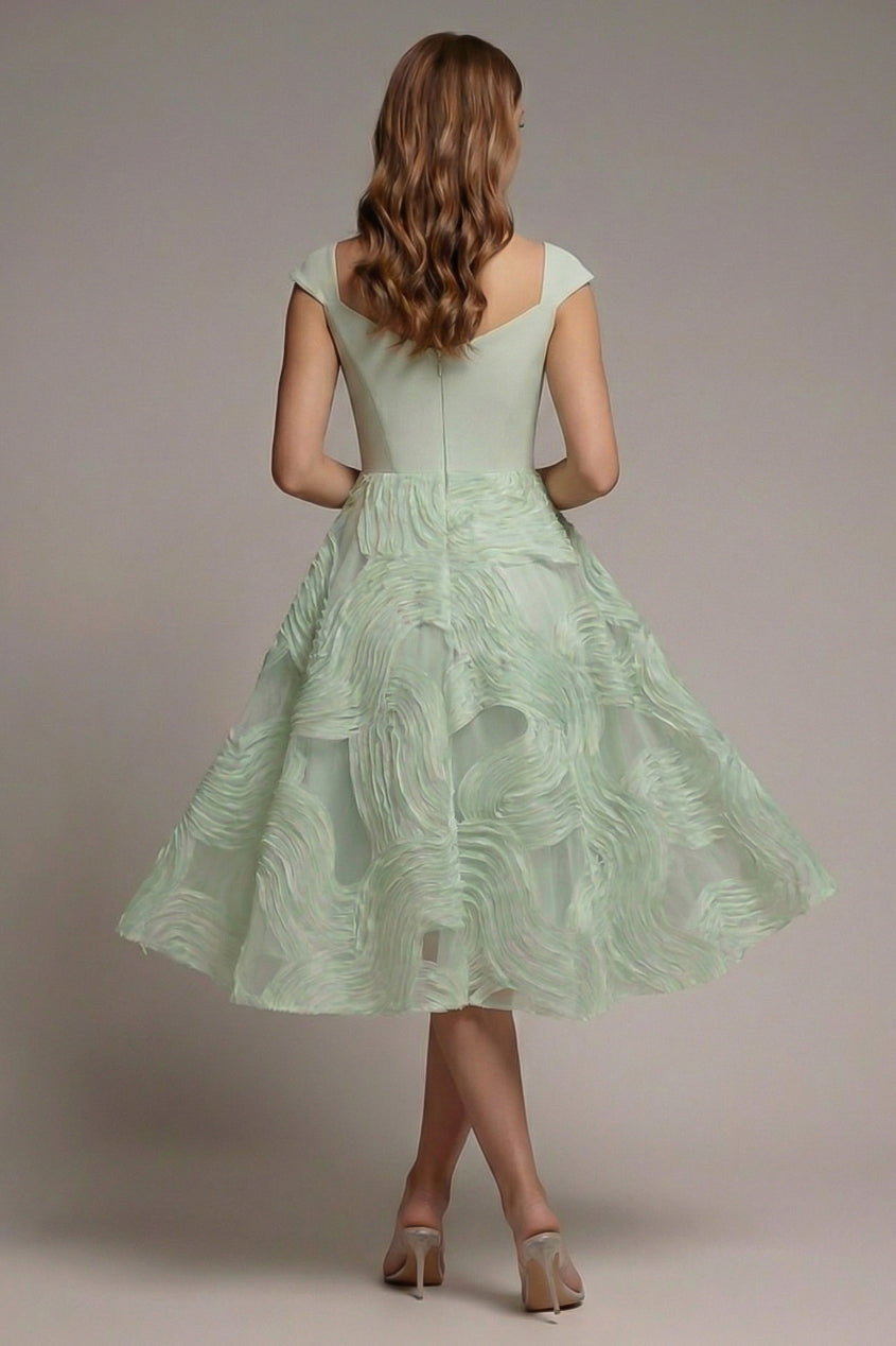 Sage Green Scuba & Textured Chiffon A-Line Midi Dress DR4549