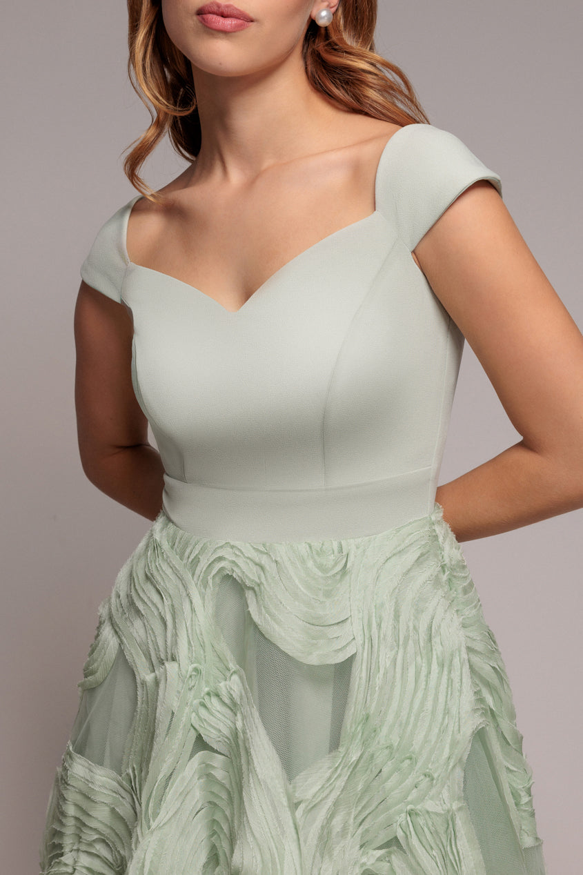 Sage Green Scuba & Textured Chiffon A-Line Midi Dress DR4549