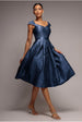 Navy Crushed Satin Sleeveless A-Line Midi Dress by Goddiva