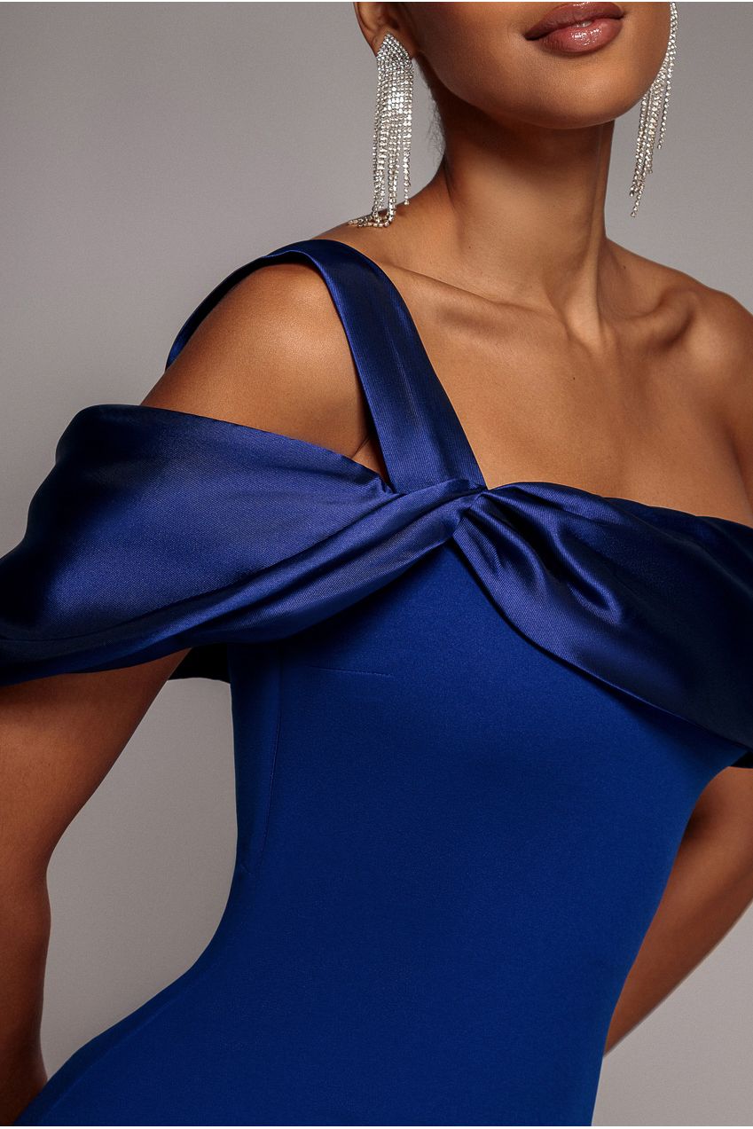 Royal Blue Satin Twist One Shoulder Maxi Dress DR4576QZ