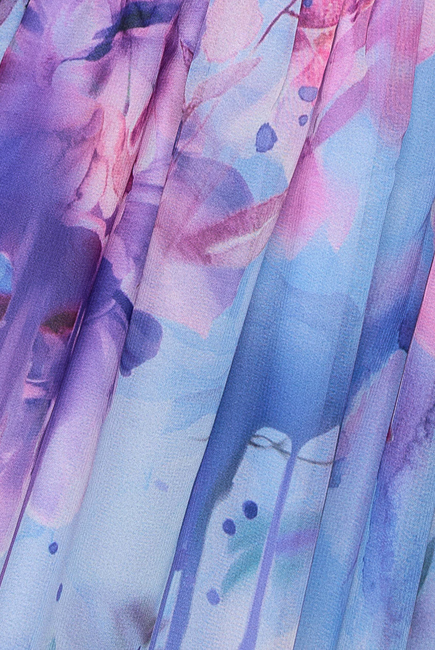 Blue Floral Silky Chiffon Flutter Sleeve Maxi Dress DR4579