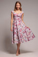 Blush Floral Sweetheart Neck A-Line Midi Dress by Goddiva