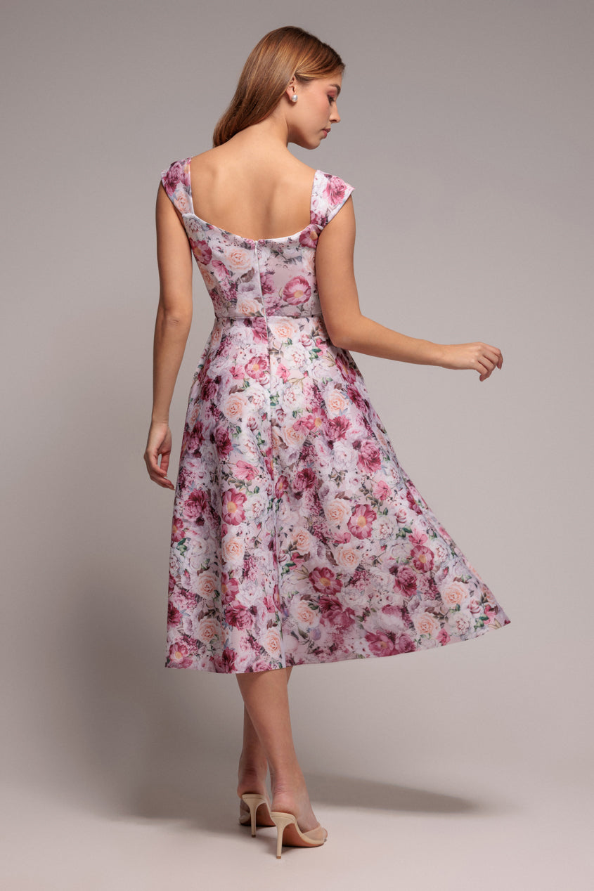 Blush Floral Sweetheart Neck A-Line Midi Dress DR4635