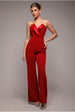 Red Satin Collar Tailored Cocktail Jumpsuit by Goddiva