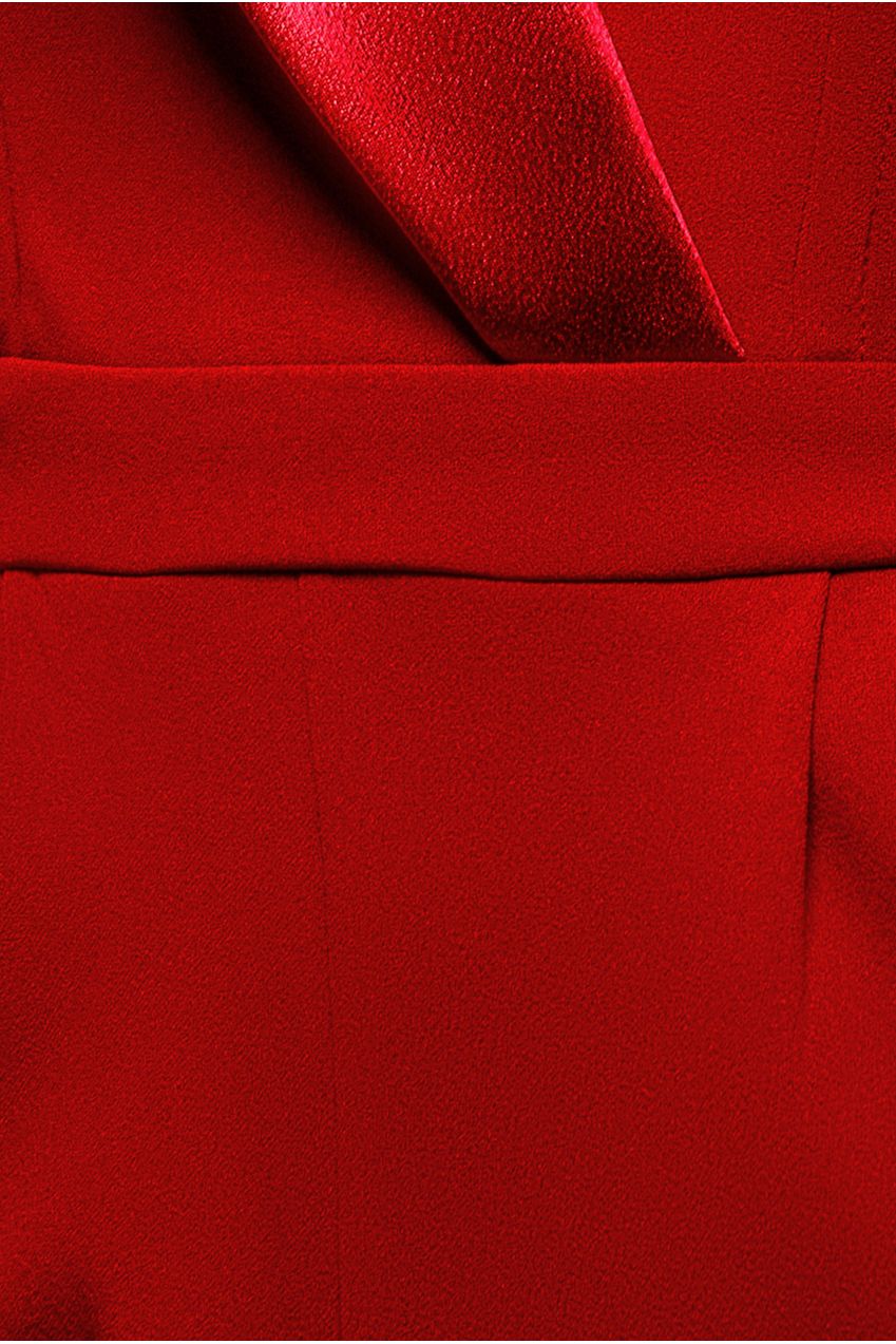 Red Satin Collar Tailored Cocktail Jumpsuit TR299